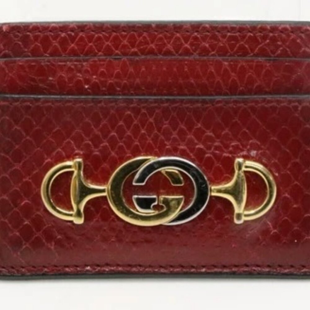 Gucci Zumi Card Holder Interlocking G Horsebit Compact Wallet - Burgundy